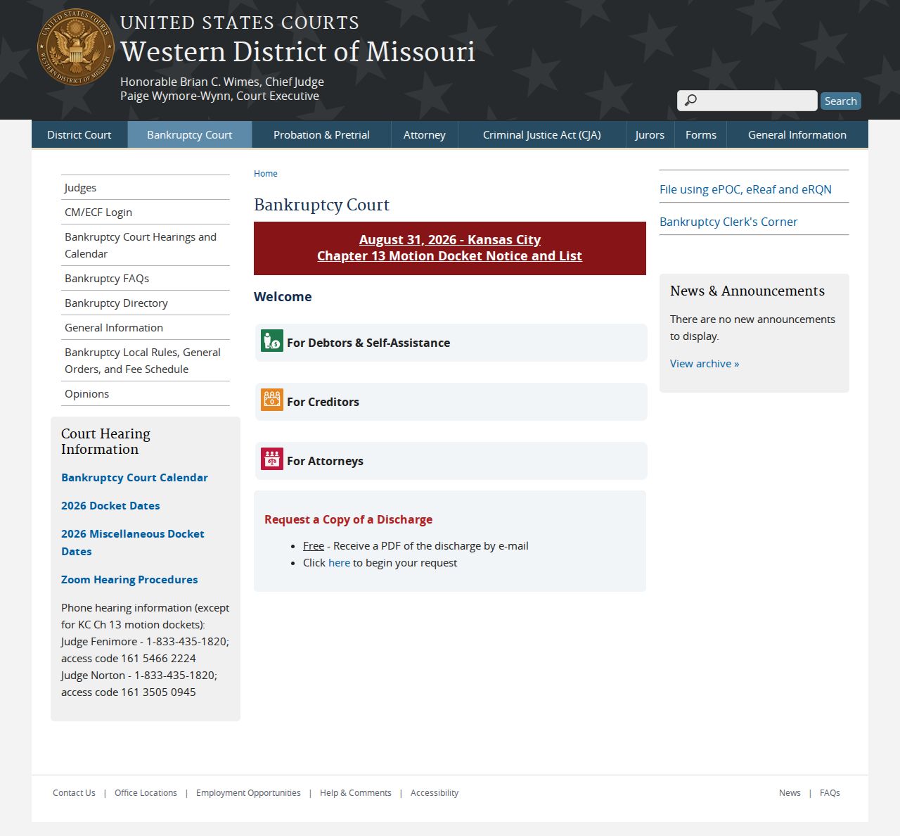 Callaway County civil court docket reference distinguishing federal bankruptcy court access