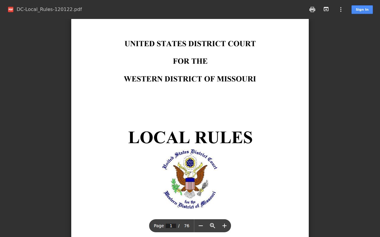 Callaway County civil court docket reference distinguishing Western District local rules