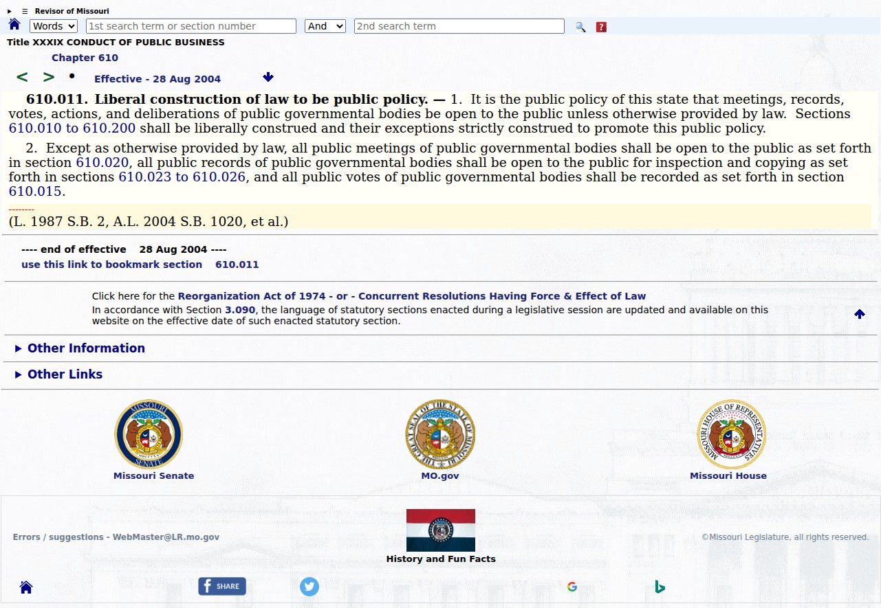 Callaway County court records reference image for Missouri Sunshine Law policy