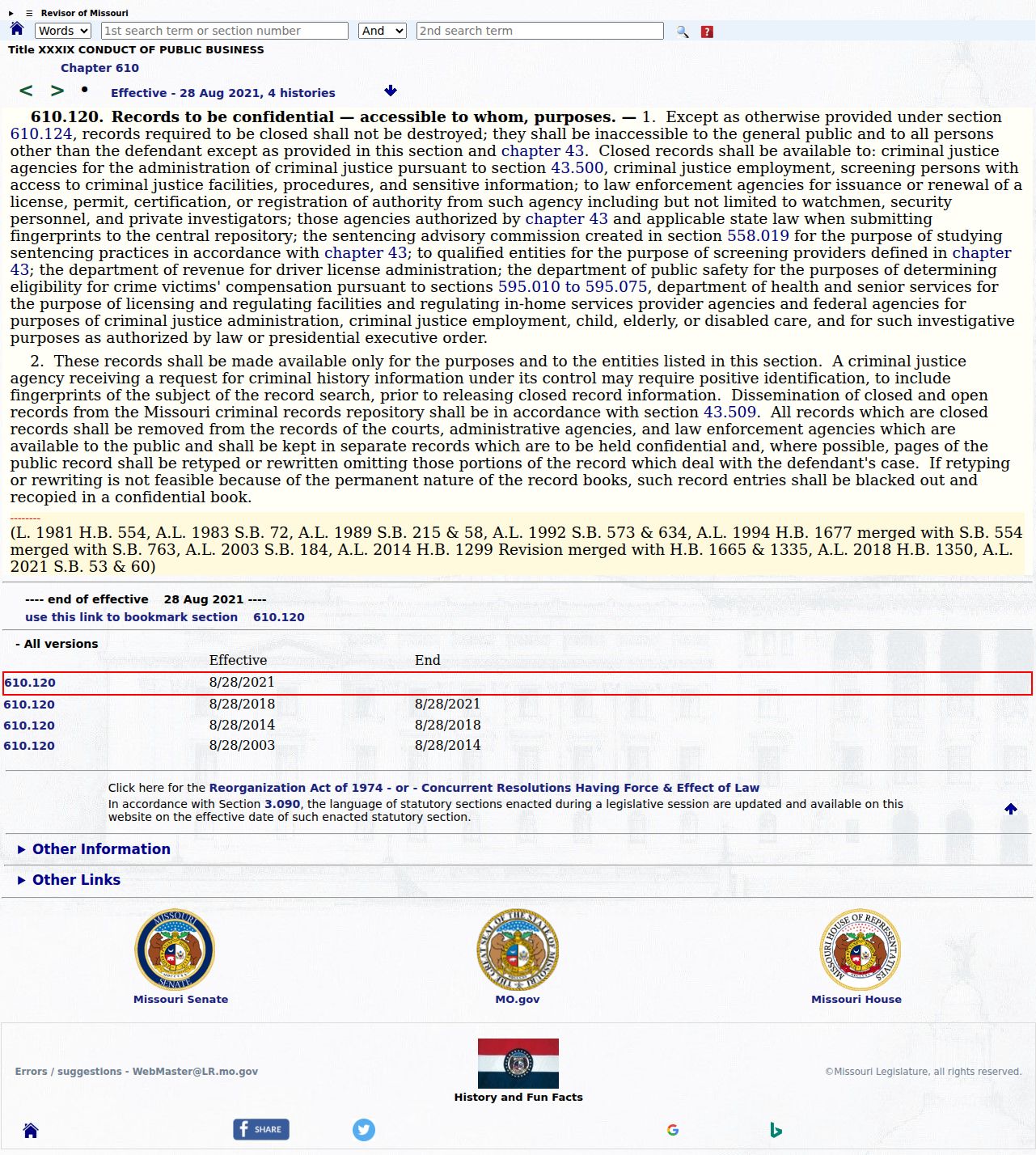 Callaway County criminal docket reference to Missouri closed criminal record statute