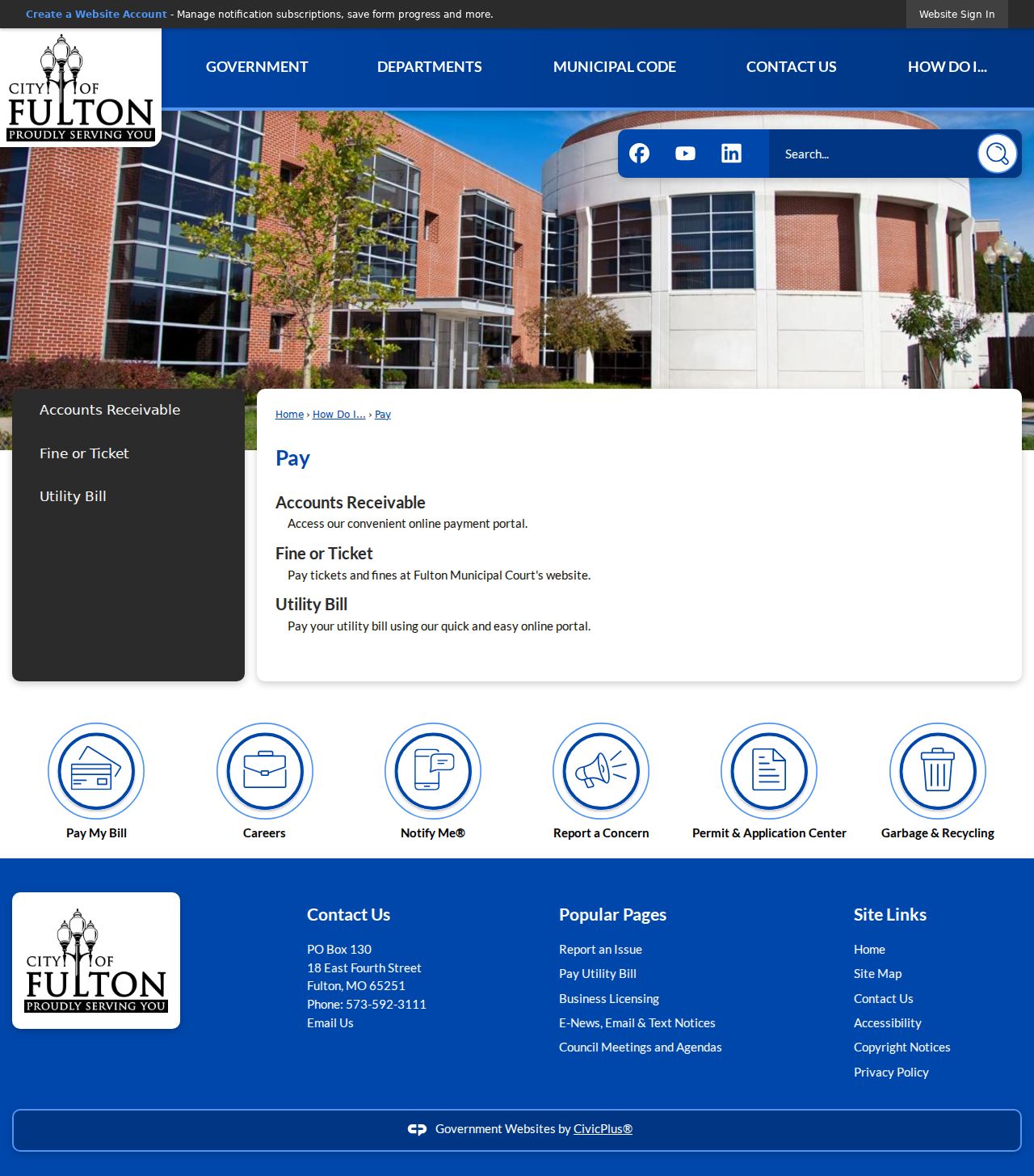 Fulton court records City of Fulton payment page