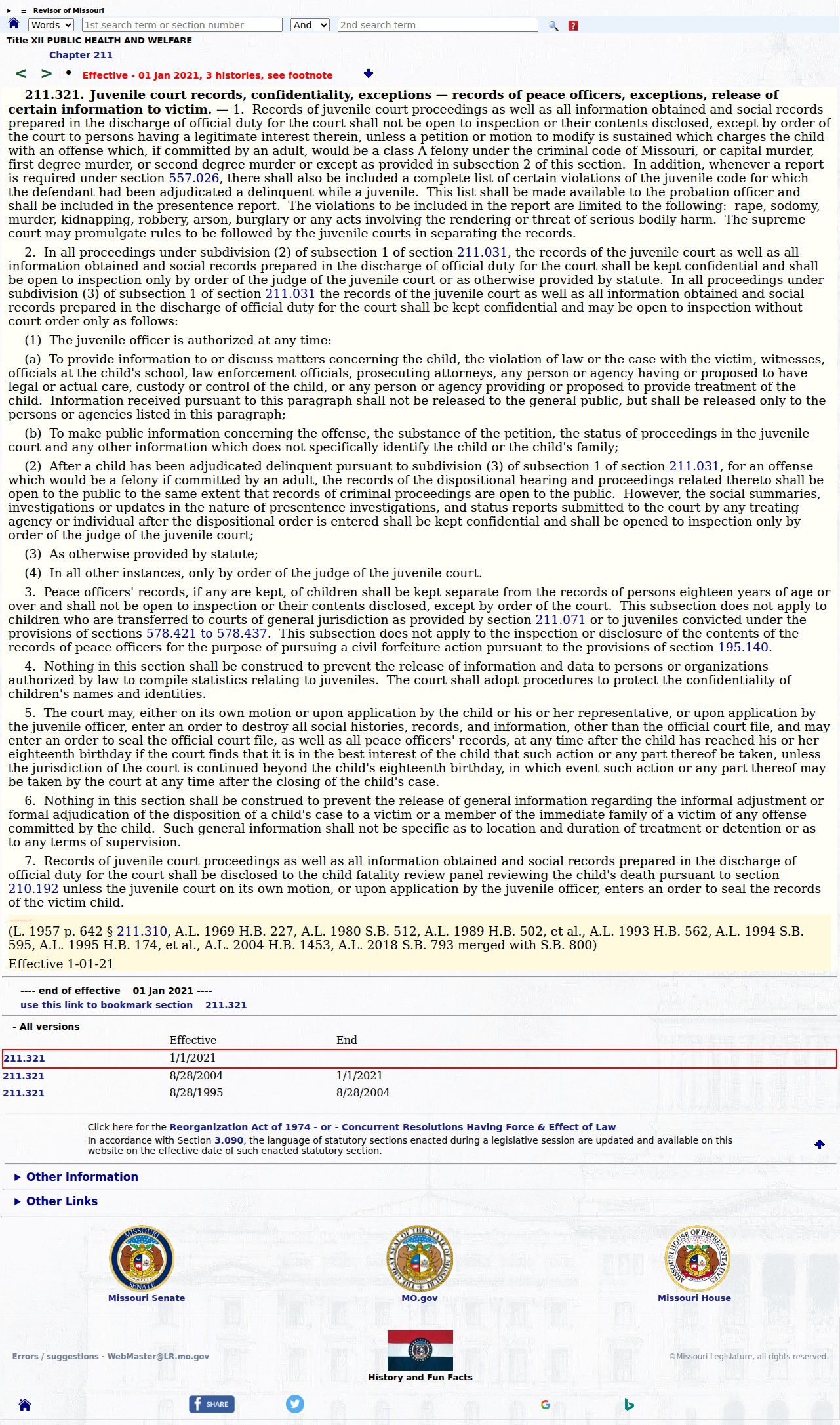 Holts Summit court records Missouri juvenile confidentiality statute