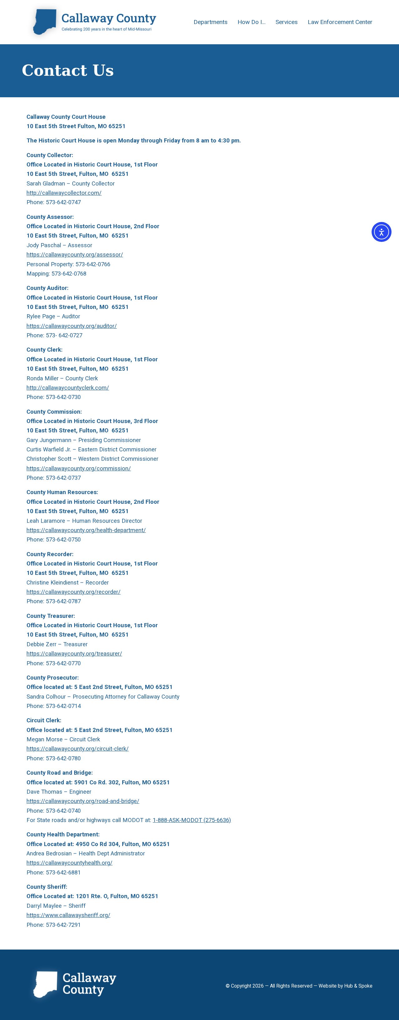 Callaway County court docket contact directory
