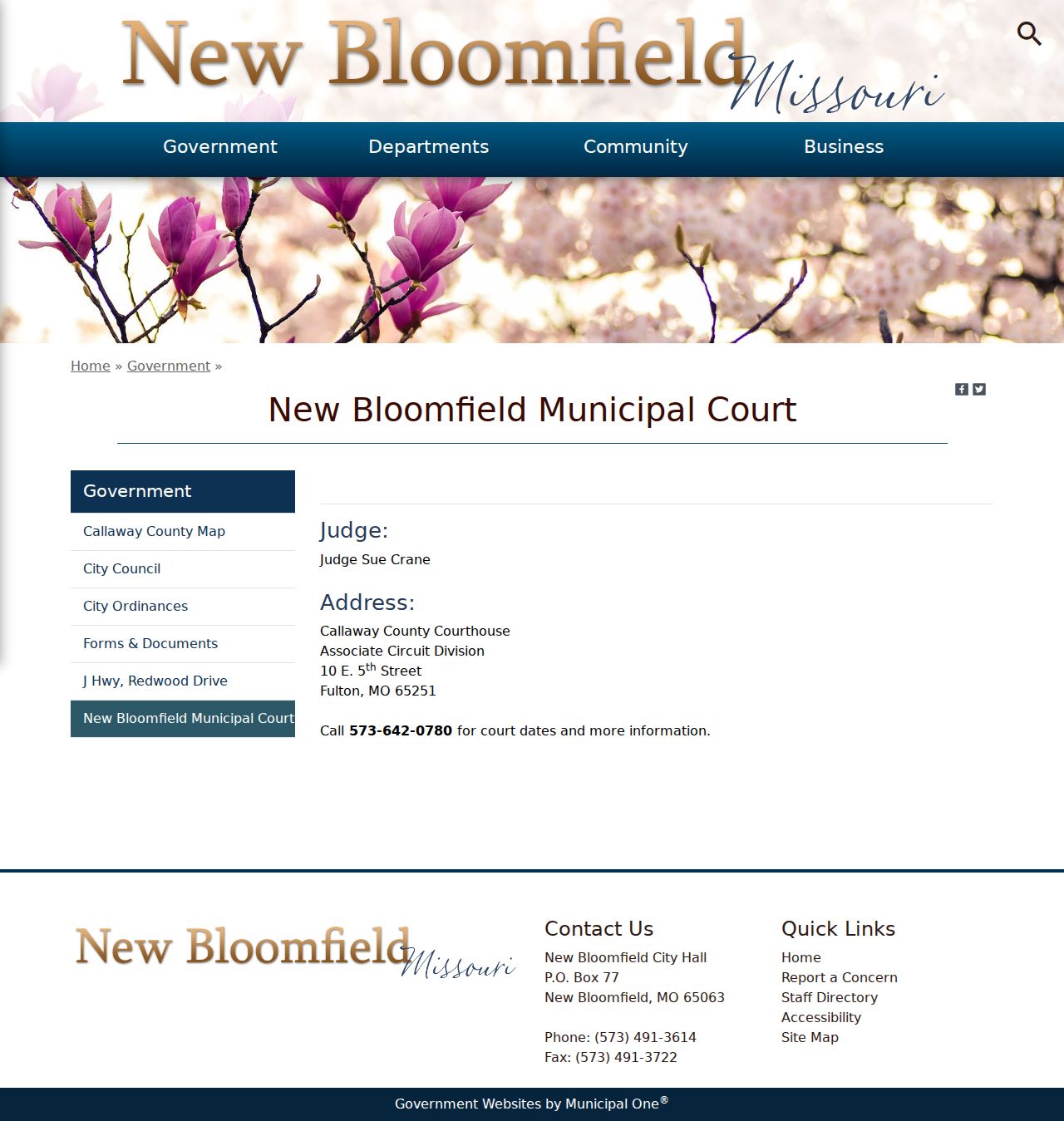 New Bloomfield court records municipal court contact